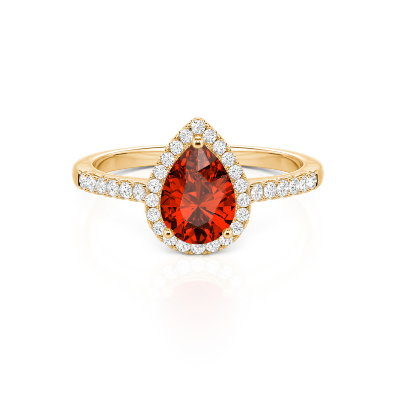 Bague Fiançailles 3 Ct Opale Feu Halo Rubis - Plaqué Or Jaune 14k - Taille 4 à 13 - Personnalisable - Neuf Sans Emballage