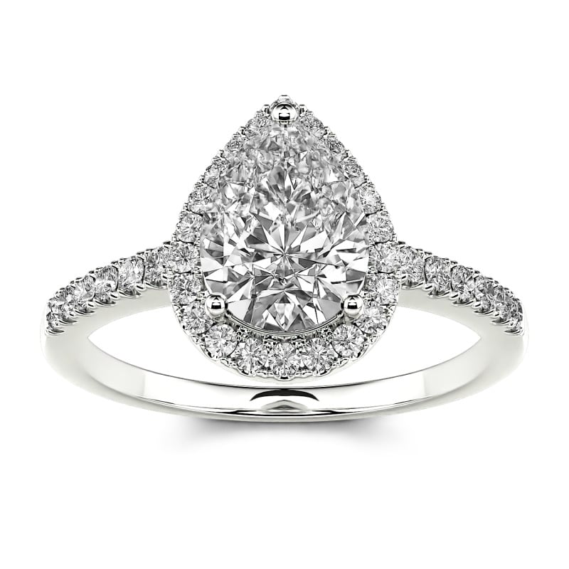 Jeulia 結婚指輪 ペアーカット ヘイロー 10K 14K 18K ゴールド プラチナ リング