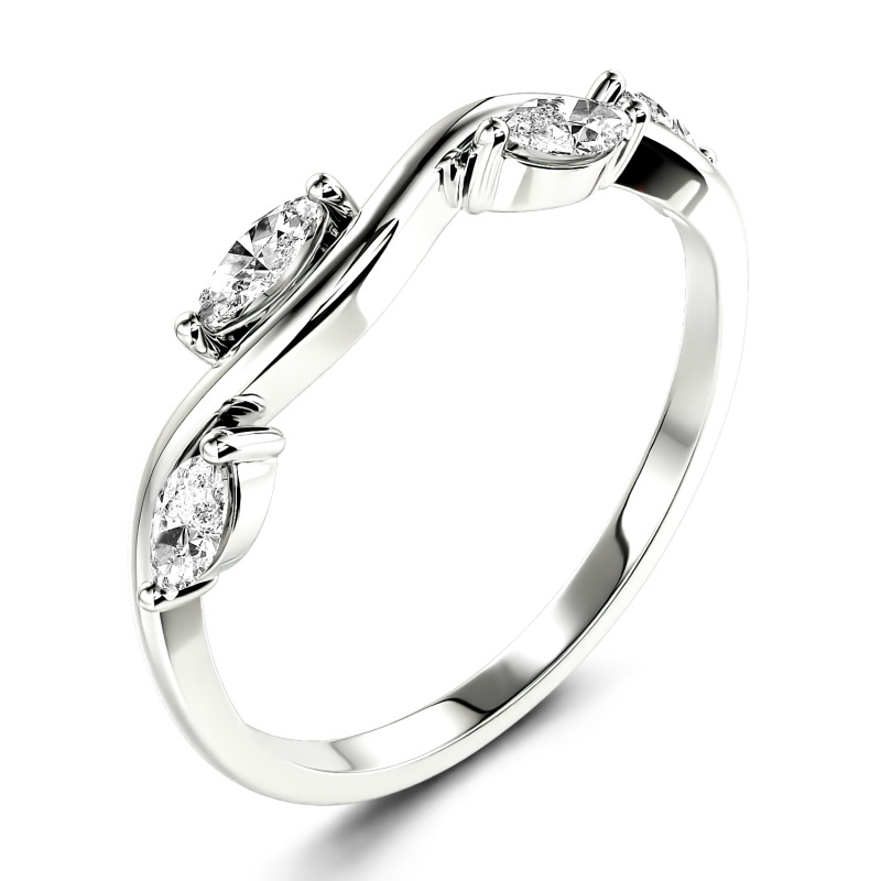 Jeulia "Branch & Leaves" 10K/14K/18K Gold Platinum Marquise Cut Band