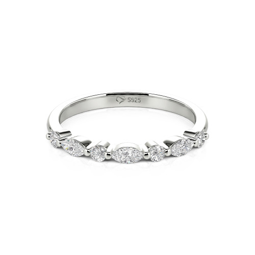 Jeulia Alternating Round & Marquise Cut Sterling Silver Band