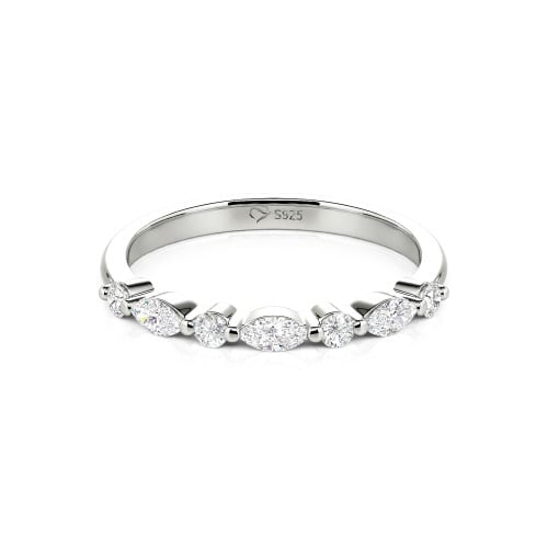 Jeulia Alternating Round & Marquise Cut Sterling Silver Band
