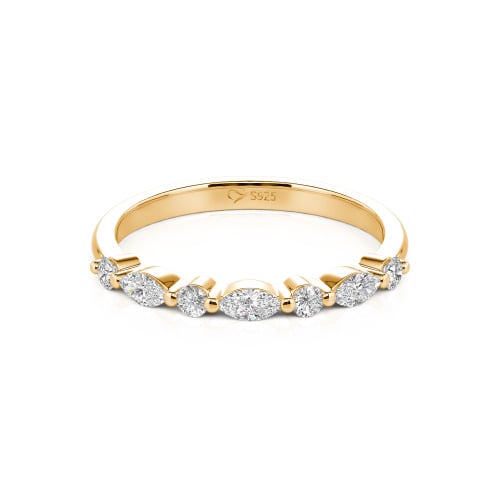 Jeulia Alternating Round & Marquise Cut Sterling Silver Band