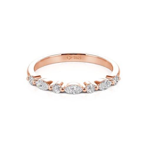 Jeulia Alternating Round & Marquise Cut Sterling Silver Band