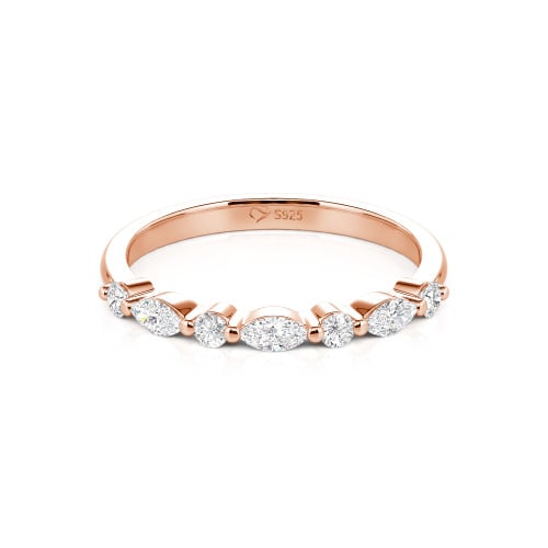 Jeulia Alternating Round & Marquise Cut Sterling Silver Band