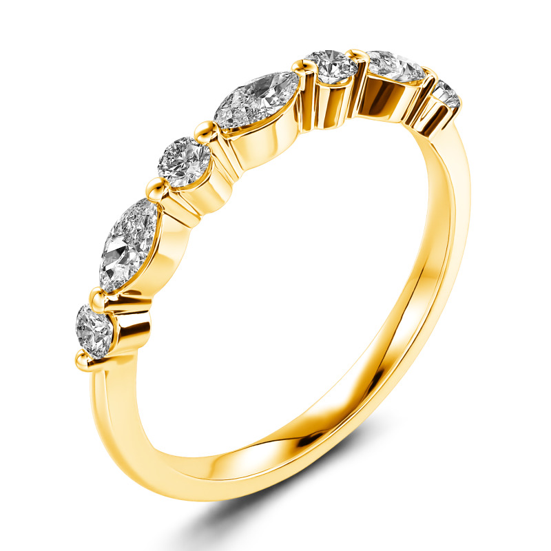 Jeulia 10K/14K/18K Platinum Gold Moissanite Alternance Schnitt Rund Marquise Ring