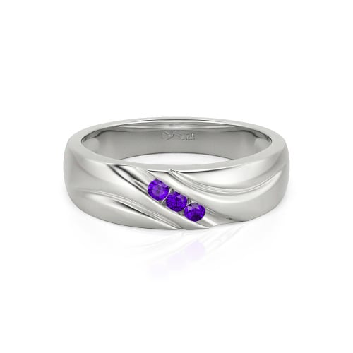 Jeulia Round Cut Three Stone Sterling Silver Men's Band