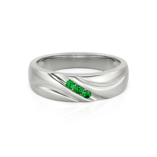 Jeulia Round Cut Three Stone Sterling Silver Men's Band