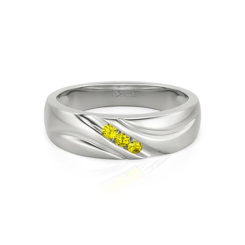 Jeulia Round Cut Three Stone Sterling Silver Men's Band