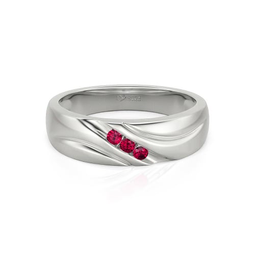 Jeulia Round Cut Three Stone Sterling Silver Men's Band