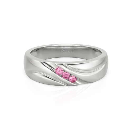 Jeulia Round Cut Three Stone Sterling Silver Men's Band