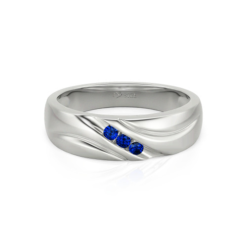 Jeulia Round Cut Three Stone Sterling Silver Men's Band