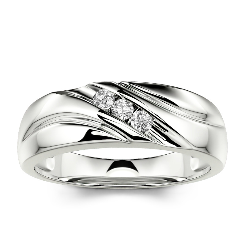 Jeulia Round Cut Three Stone Sterling Silver Men's Band