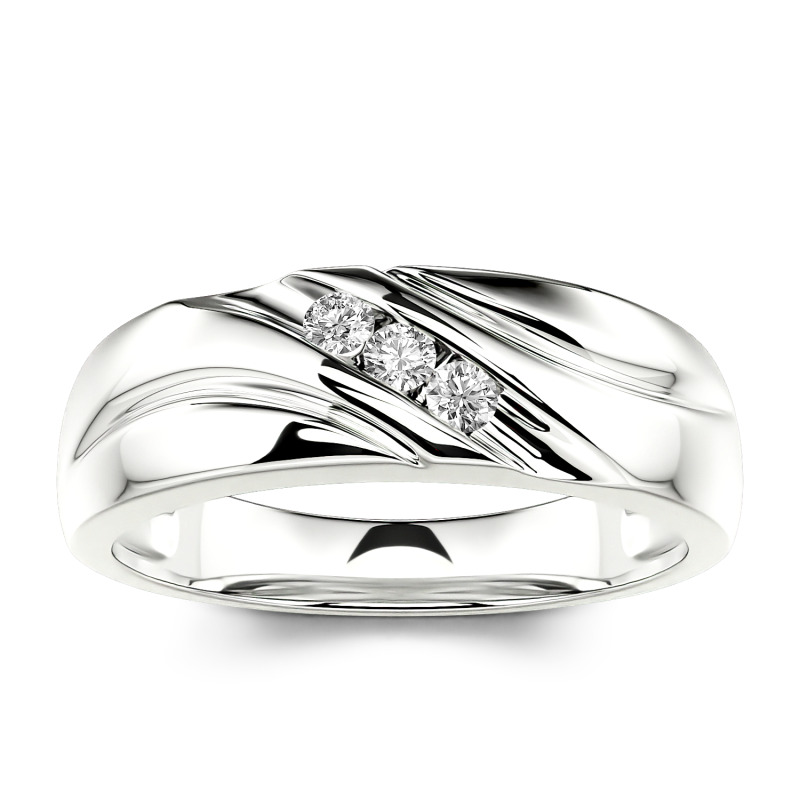 Jeulia Round Cut Three Stone Sterling Silver Men's Band