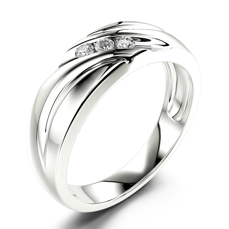 Jeulia Round Cut Three Stone Sterling Silver Men's Band