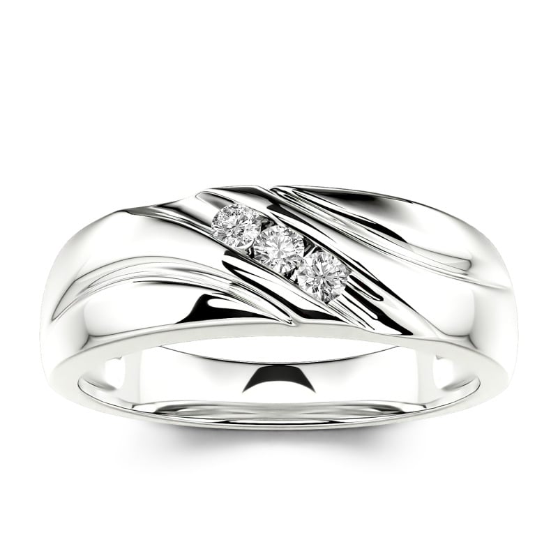 Jeulia 10K/14K/18K Gold Platinum Round Cut Three Stone Men's Band