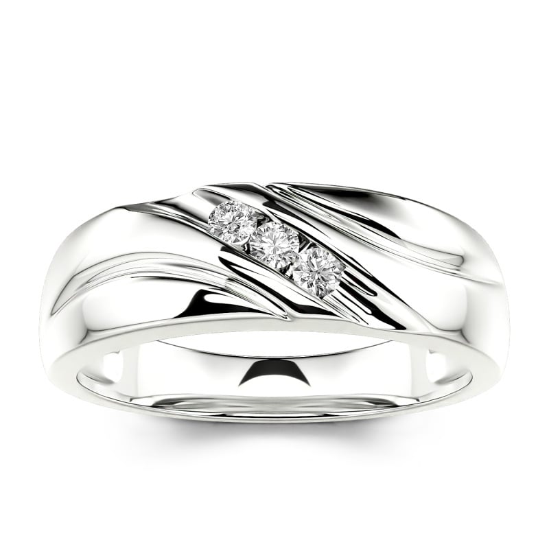 Jeulia 10K/14K/18K Gold Platinum Round Cut Three Stone Men's Band
