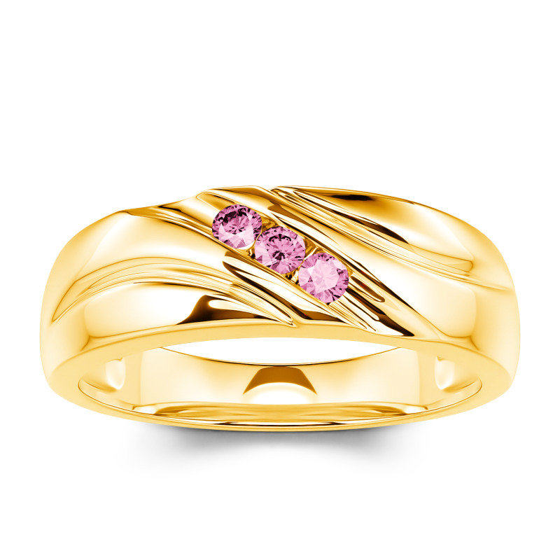 Jeulia 10K/14K/18K Gold Platinum Round Cut Three Stone Men's Band