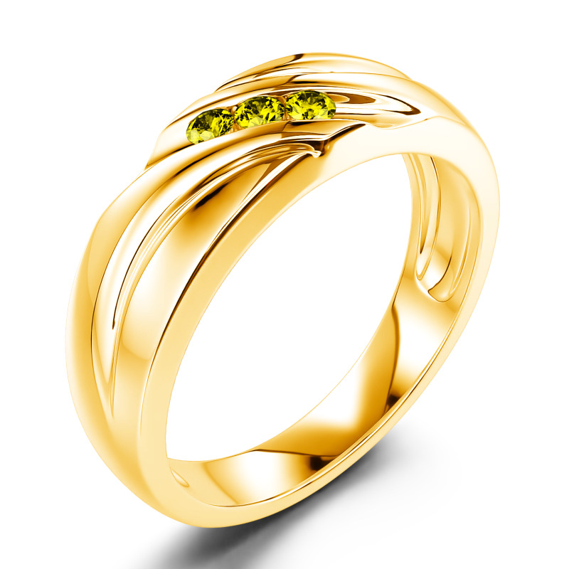 Jeulia 10K/14K/18K Or Platine Moissanite Coupe Ronde Trois Pierres Bague pour Homme