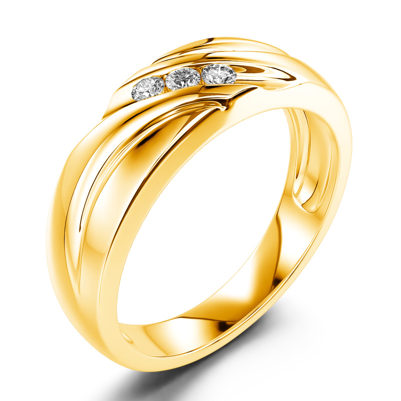 Jeulia 10K/14K/18K Gold Platinum Round Cut Three Stone Men's Band