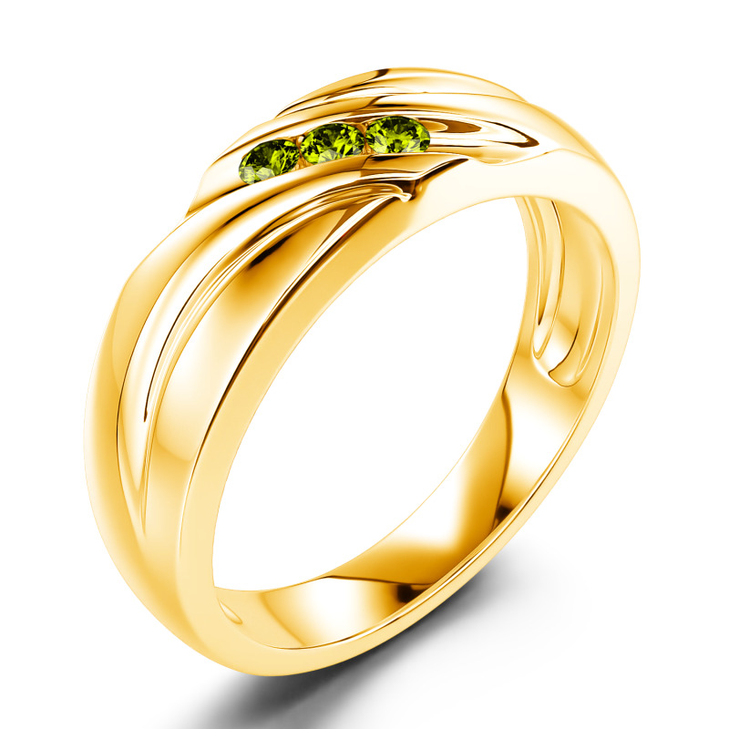 Jeulia 10K/14K/18K Or Platine Moissanite Coupe Ronde Trois Pierres Bague pour Homme