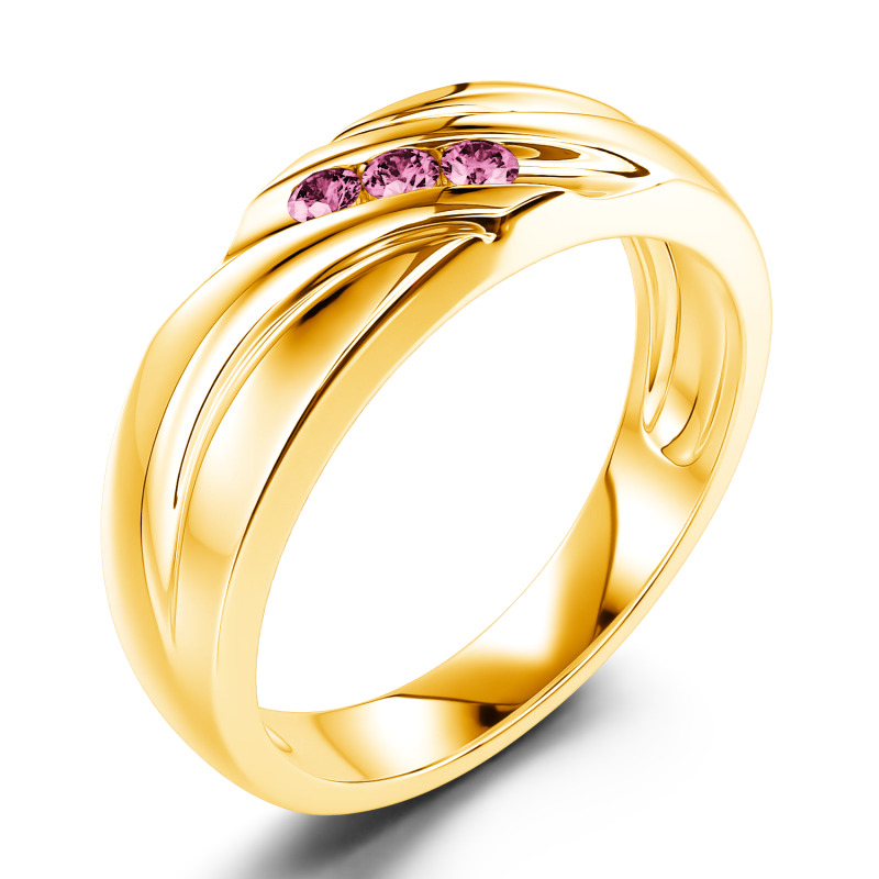 Jeulia 10K/14K/18K Gold Platinum Round Cut Three Stone Men's Band