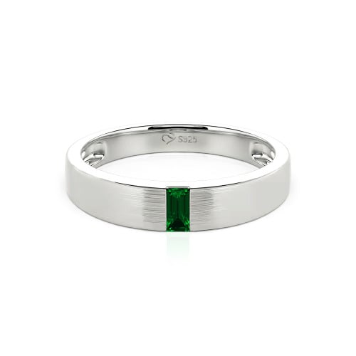 Jeulia Emerald Cut Sterling Silver Men's Classic Band