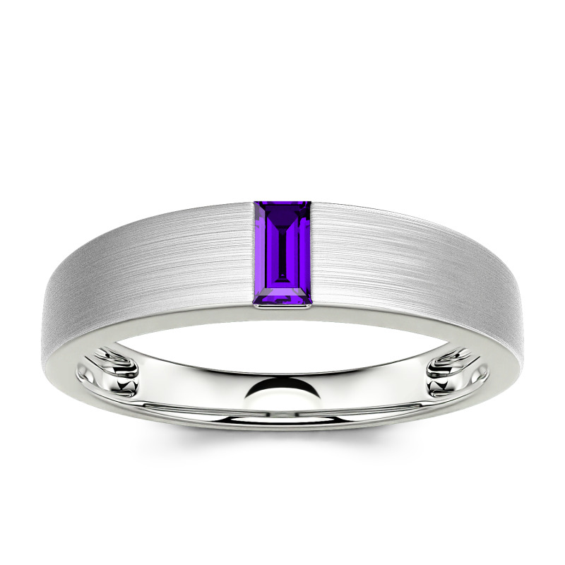 Jeulia Emerald Cut Sterling Silver Men's Classic Band
