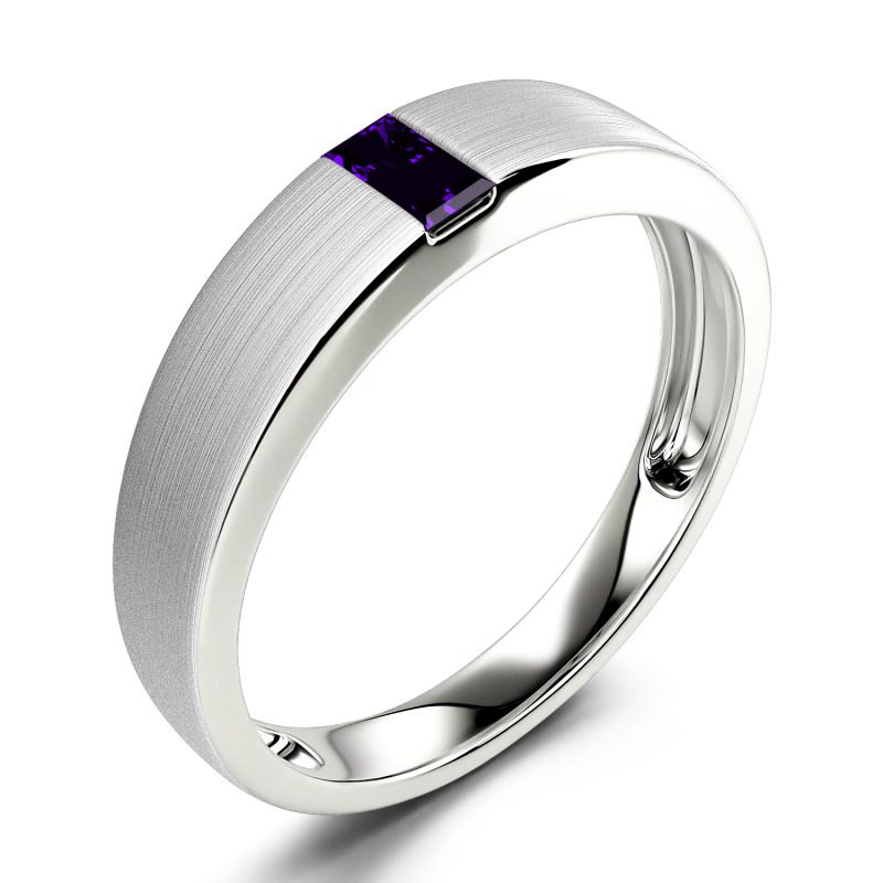 Jeulia Emerald Cut Sterling Silver Men's Classic Band