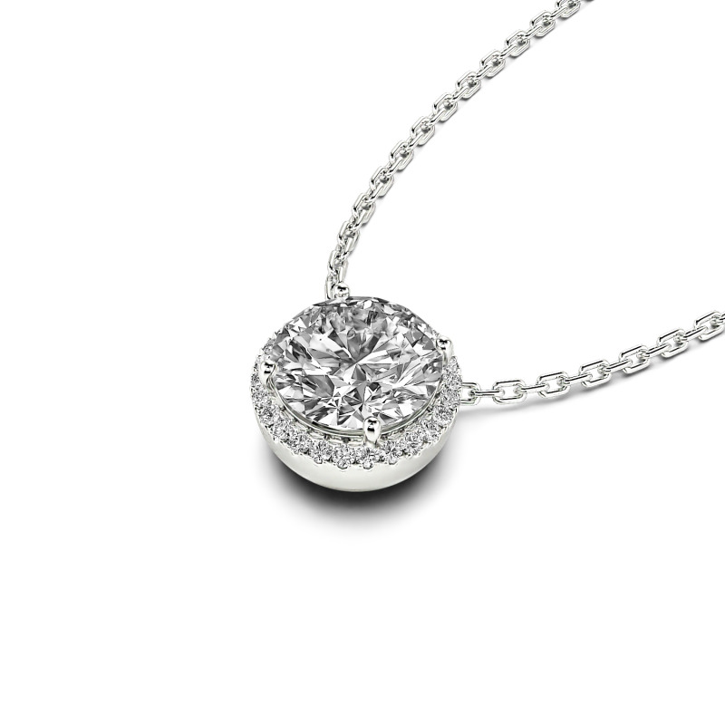 Jeulia Collar 10K/14K/18K oro con moissanita de halo de corte redondo