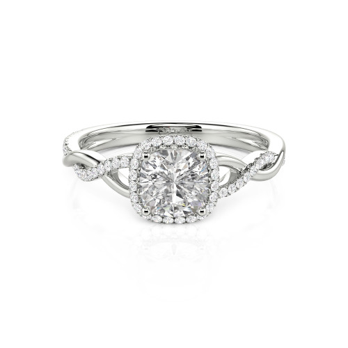 Jeulia Twist Halo Cushion Cut Sterling Silver Ring