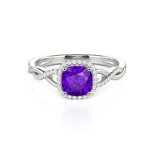 Jeulia Twist Halo Cushion Cut Sterling Silver Ring