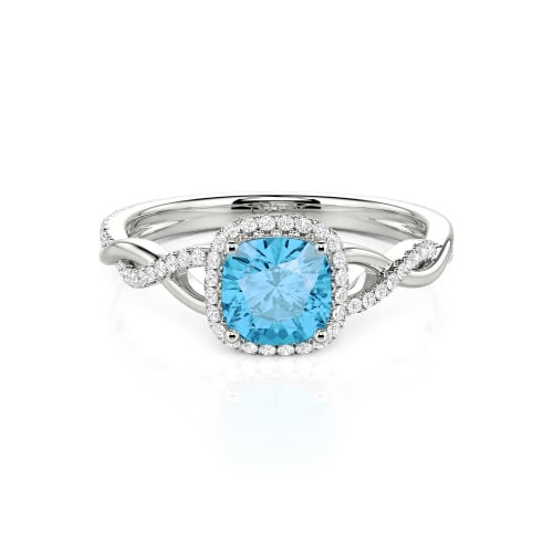 Jeulia Twist Halo Cushion Cut Sterling Silver Ring
