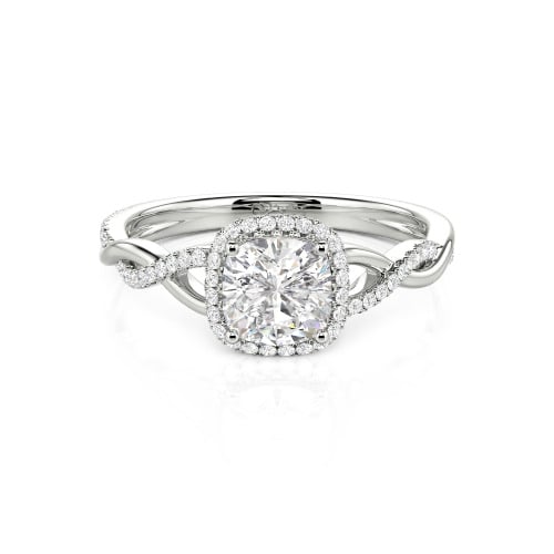 Jeulia Twist Halo Cushion Cut Sterling Silver Ring