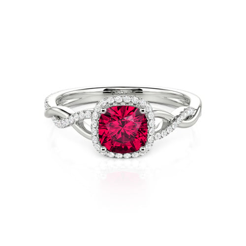 Jeulia Twist Halo Cushion Cut Sterling Silver Ring