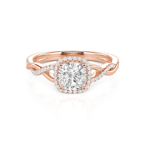 Jeulia Twist Halo Cushion Cut Sterling Silver Ring