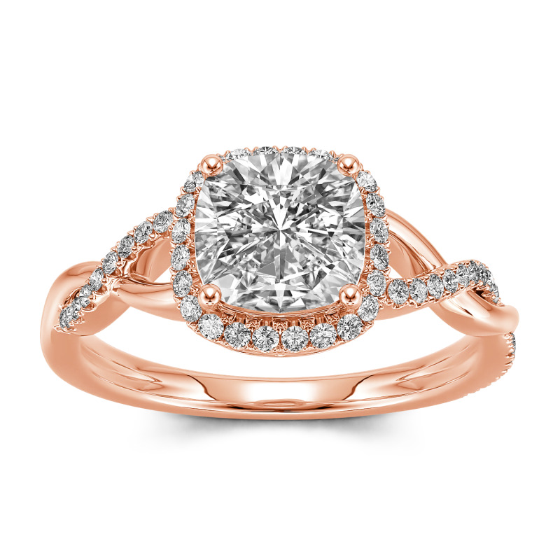 Jeulia Moissanite 10K/14K/18K Guld Platina Twist Halo Ringar med kuddslipning
