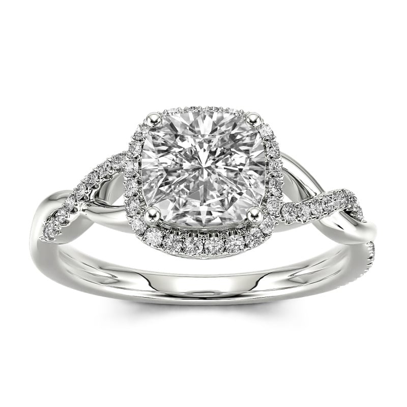 Jeulia 10K/14K/18K Gold Platinum Twist Halo Cushion Cut Ring Ornaments of Precious Metal