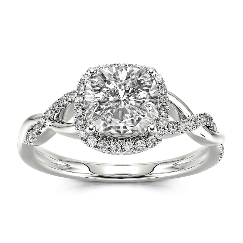 Jeulia 10K/14K/18K Gold Platinum Twist Halo Cushion Cut Ring Ornaments of Precious Metal