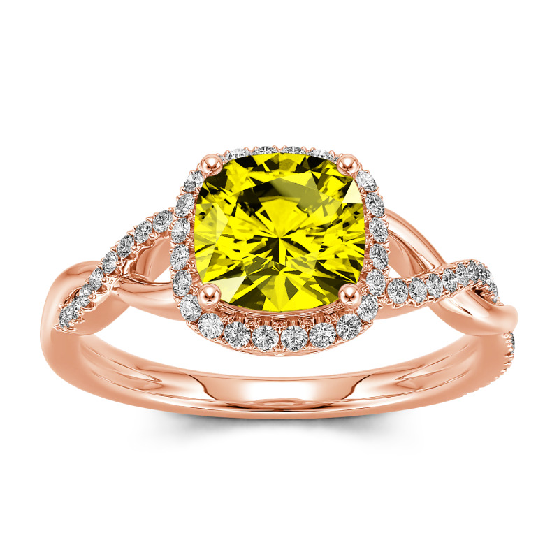 Jeulia Anillo 10K/14K/18K oro de compromiso halo torcido con corte cojín