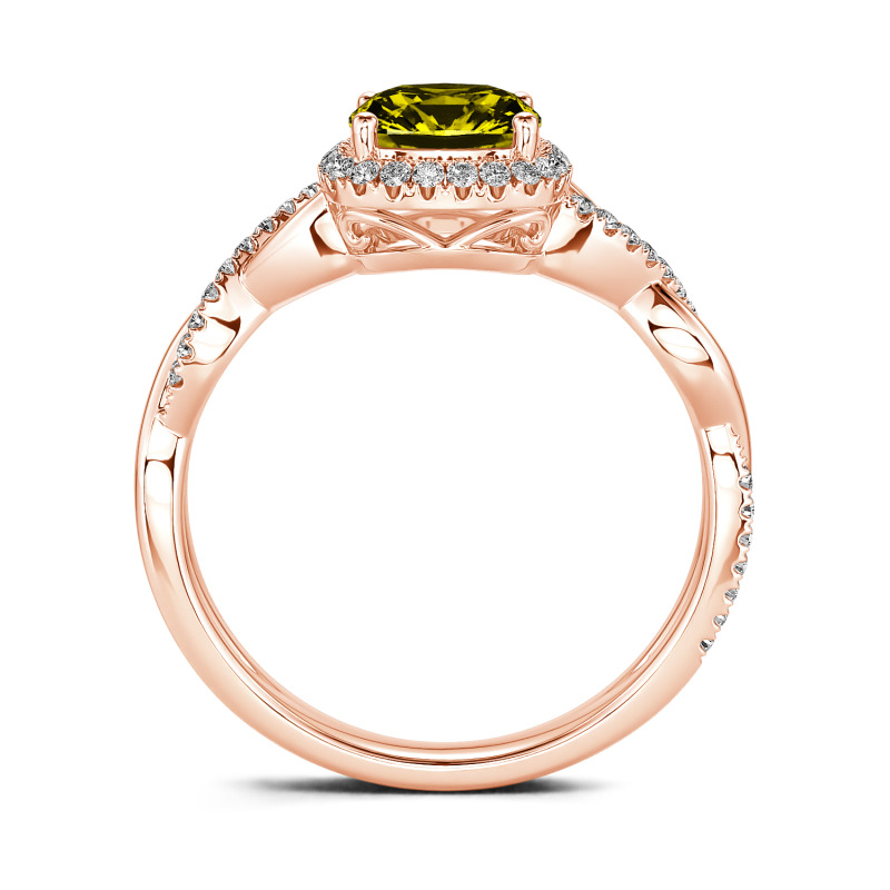 Jeulia Anillo 10K/14K/18K oro de compromiso halo torcido con corte cojín