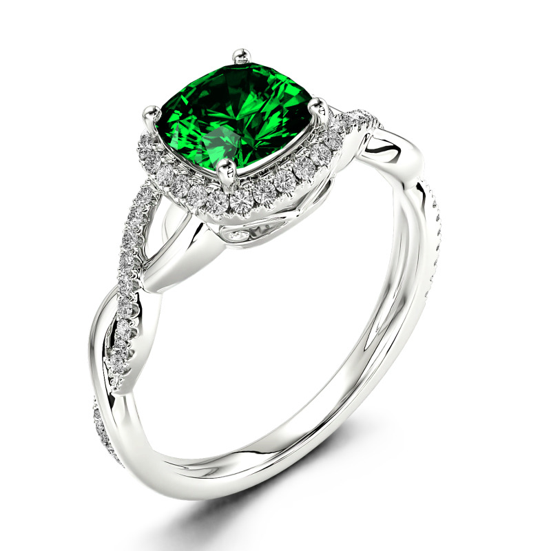 Jeulia Anillo 10K/14K/18K oro de compromiso halo torcido con corte cojín