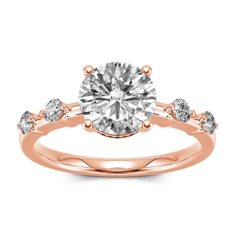 Jeulia Anillo 10K/14K/18K oro rosa corte redondo con piedra lateral simple para boda