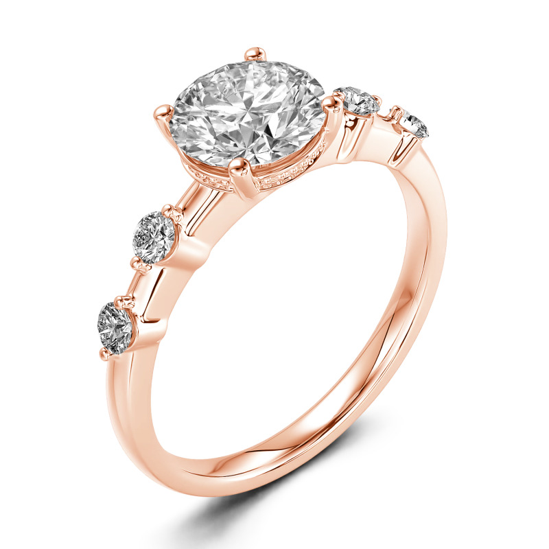 Jeulia Anel de corte redondo com pedra lateral simples para casamento