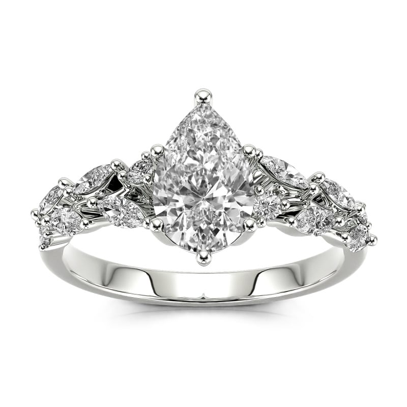 Jeulia Anillo 10K/14K/18K oro de boda con corte pera para mujer de oro 10K