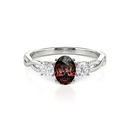 Jeulia Twist Three Stone Oval Cut Sterling Silver Ring