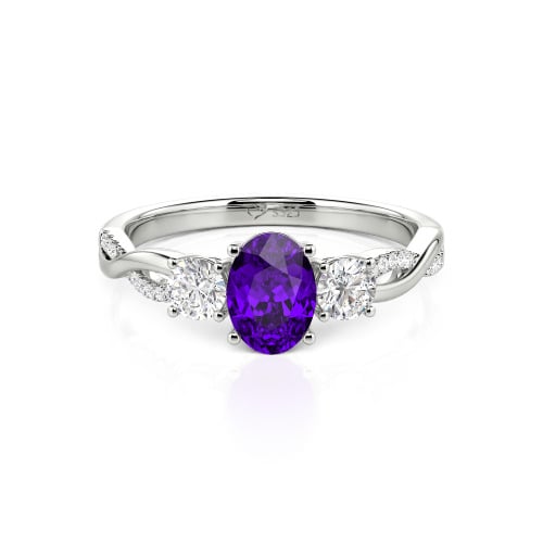 Jeulia Twist Three Stone Oval Cut Sterling Silver Ring