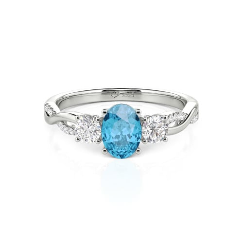 Jeulia Twist Three Stone Oval Cut Sterling Silver Ring