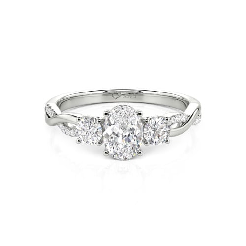 Jeulia Twist Three Stone Oval Cut Sterling Silver Ring