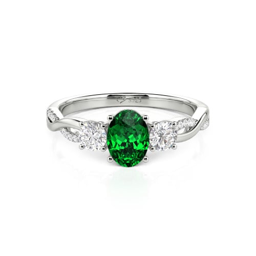 Jeulia Twist Three Stone Oval Cut Sterling Silver Ring
