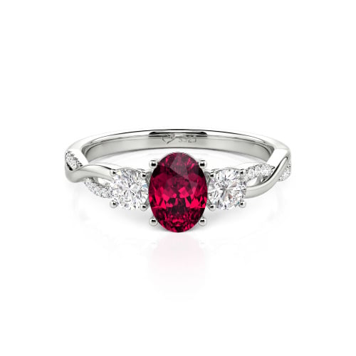 Jeulia Twist Three Stone Oval Cut Sterling Silver Ring